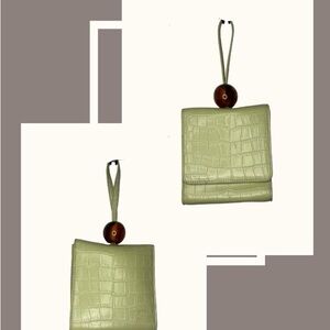BY FAR Light Green Croc-Embossed Clutch